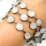 Load image into Gallery viewer, White Moonstone Round Shape Bezel Oxidized Wire Chain