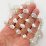 Load image into Gallery viewer, Gold Plated Wire Freshwater Grey Nugget Pearl Chain