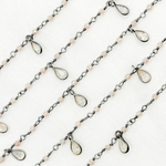 Load image into Gallery viewer, Coated Peach Moonstone & CZ Dangle Oxidized Wire Chain.