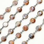 Load image into Gallery viewer, Coated Chocolate Moonstone Round Shape Bezel Oxidized Wire Chain.