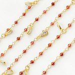 Load image into Gallery viewer, Garnet & CZ Dangle Gold Plated Wire Chain.