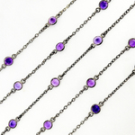 Load image into Gallery viewer, Amethyst Round Shape Bezel Oxidized Connected Wire Chain