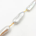 Load image into Gallery viewer, Gold Plated Wire Biwa Freshwater Grey Pearl Chain