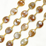 Load image into Gallery viewer, Coated Light Grey Organic Shape Bezel Gold Plated Wire Chain