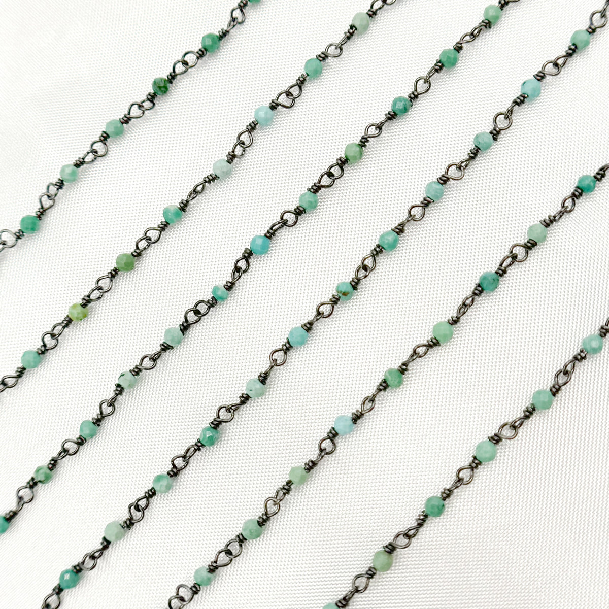 Black Rhodium 925 Sterling Silver and Natural Turquoise Wire Wrapped Bead Chain