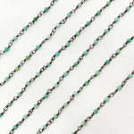 Load image into Gallery viewer, Black Rhodium 925 Sterling Silver and Natural Turquoise Wire Wrapped Bead Chain