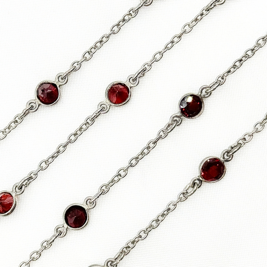 Garnet Round Shape Bezel Oxidized Wire Chain