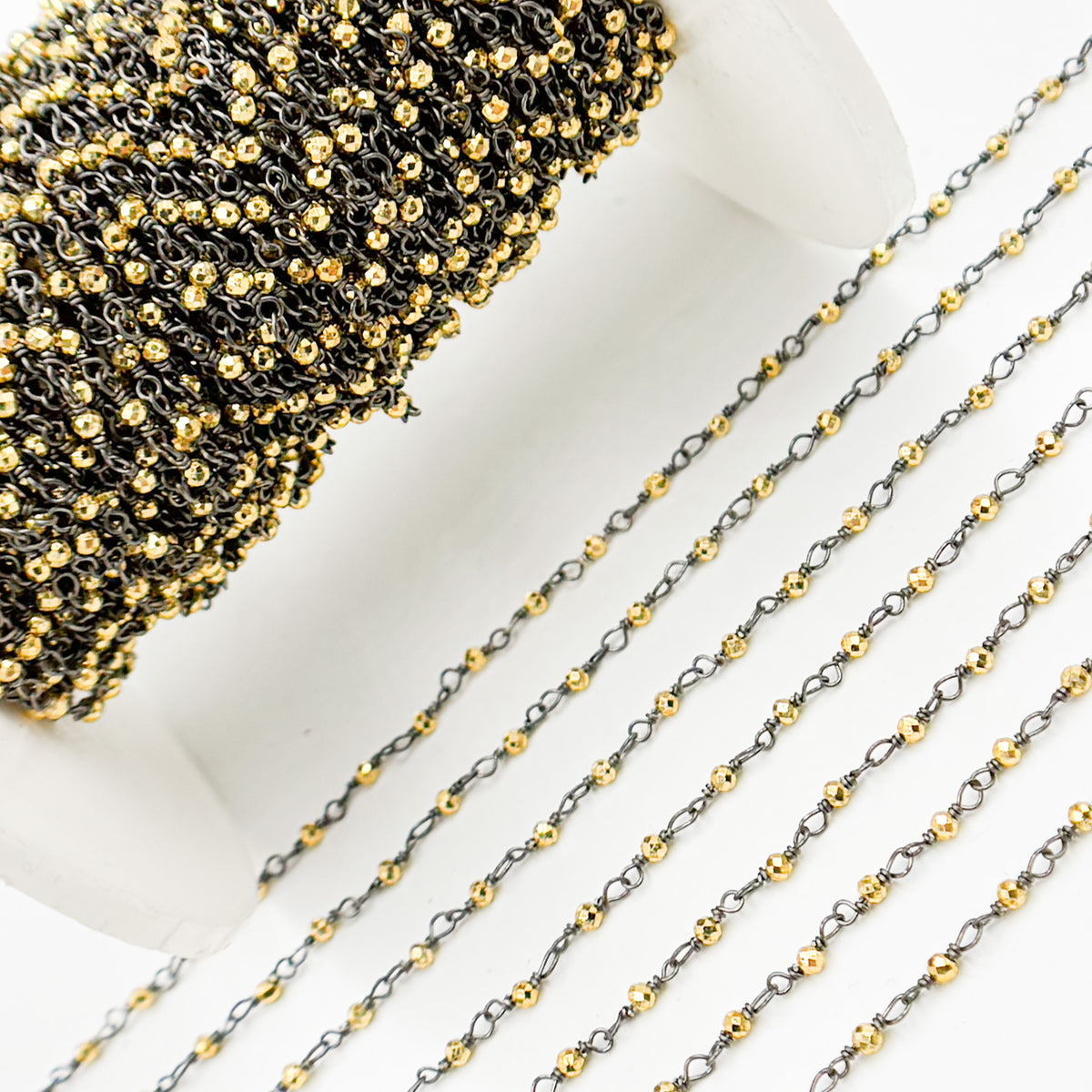 Black Rhodium Sterling Silver and Gold Pyrite Wire Wrapped Beads Chain