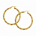 Load image into Gallery viewer, GER124. 14K Solid Gold Twisted Hollow Hoop with Engraved