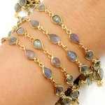 Load image into Gallery viewer, Labradorite Pear Shape Bezel Gold Plated Wire Chain.