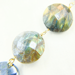 Load image into Gallery viewer, Coated Labradorite Coin Shape Gold Plated Wire Chain