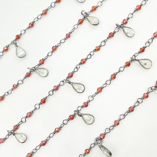 Garnet & CZ Dangle Oxidized Wire Chain