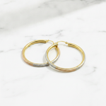 Load image into Gallery viewer, GER66. 14K Gold Tri-Color Hoop Earrings with Engraved Tornado Design