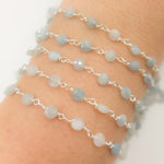 Load image into Gallery viewer, Shaded Milky Aquamarine Coin Shape Sterling Silver Wire Chain