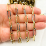 Load image into Gallery viewer, Black Rhodium & Gold Plated 925 Sterling Silver Diamond Cut Paperclip Chain
