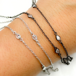 Load image into Gallery viewer, Silver Pear Shape Cubic Zirconia Connector With Chain