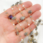 Load image into Gallery viewer, Labradorite & Pearl Gold Plated Wire Chain.