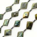 Load image into Gallery viewer, Labradorite Rhomb Shape Bezel Oxidized Wire Chain