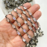 Load image into Gallery viewer, White Moonstone Oval & Pear Shape BeZel Oxidized Wire Chain.