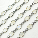 Load image into Gallery viewer, White Moonstone Oval & Pear Shape BeZel Oxidized Wire Chain.