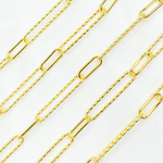 Load image into Gallery viewer, Sterling Silver Gold Plated Diamond Cut & Smooth Paperclip Chain