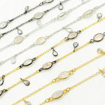 Load image into Gallery viewer, White Moonstone Bezel Set Oval & Pear Shape CZ Dangle Wire Chain.