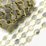 Load image into Gallery viewer, Black Rutile Organic Shape Bezel Gold Plated Wire Chain.