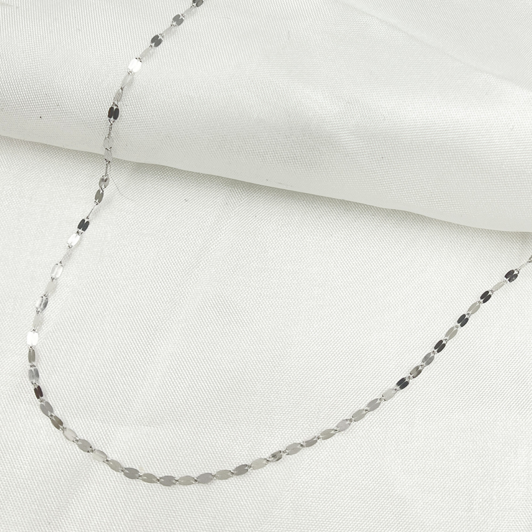 14K Solid White Gold Flat Marina Link Chain