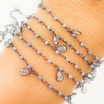 Load image into Gallery viewer, Coated Blue Moonstone & CZ Dangle Oxidized Wire Chain