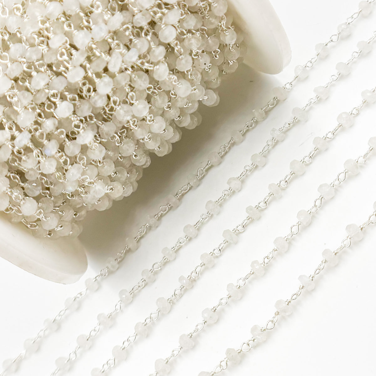 Rainbow Moonstone Sterling Silver Wire Chain