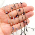 Load image into Gallery viewer, Purple Color Cubic Zirconia Pear Shape Dangle Chain