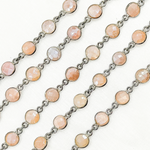 Load image into Gallery viewer, Coated Peach Moonstone Round Shape Bezel Oxidized Wire Chain.