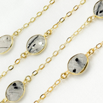 Load image into Gallery viewer, Black Rutile Round Shape Bezel Gold Plated Connected Wire Chain