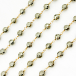 Load image into Gallery viewer, Pyrite Round shape Gold Plated 925 Sterling Silver Wire Chain