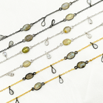 Load image into Gallery viewer, White Moonstone Bezel Set Oval & Pear Shape CZ Dangle Wire Chain.