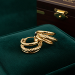 Load image into Gallery viewer, 15850017973. 14K Solid Gold Smooth and Textured Triple Line Hollow Hoop Earrings