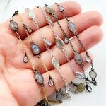 Load image into Gallery viewer, White Moonstone Bezel Set Oval & Pear Shape CZ Dangle Wire Chain.