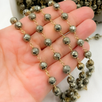 Load image into Gallery viewer, Pyrite Round shape Gold Plated 925 Sterling Silver Wire Chain