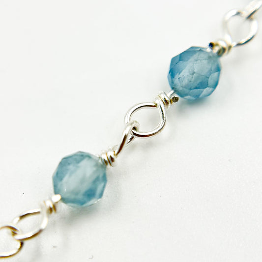 Shaded Milky Aquamarine Sterling Silver Wire Chain