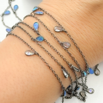 Load image into Gallery viewer, Created Blue Opal & CZ Tear Drop Shape Dangle Chain.