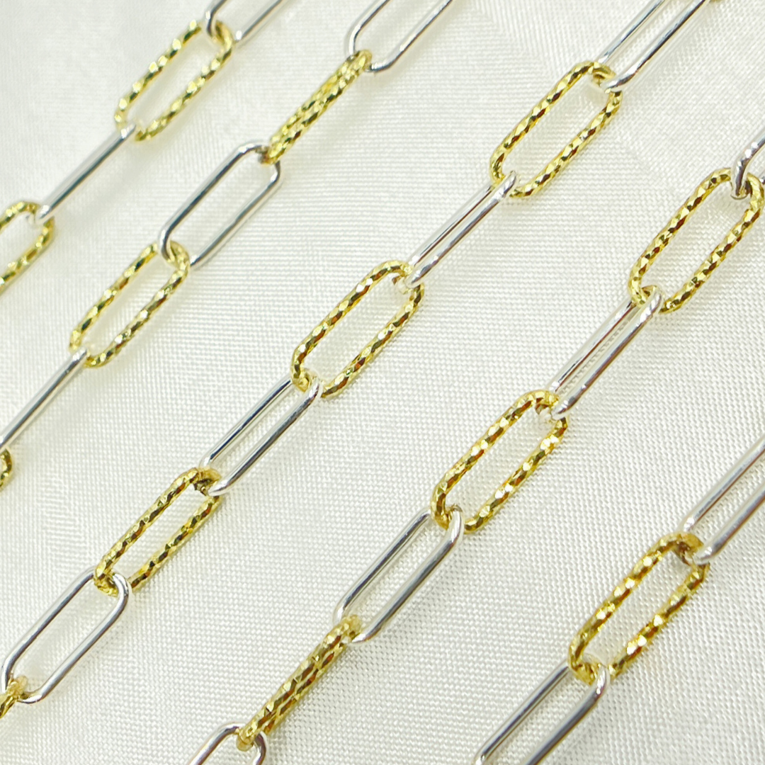 Gold Plated 925 Sterling Silver Paperclip Smooth & Diamond Cut Link Chain