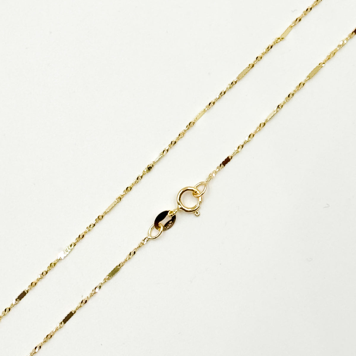 14K Yellow Solid Gold Flat Bar and Singapore Link Necklace