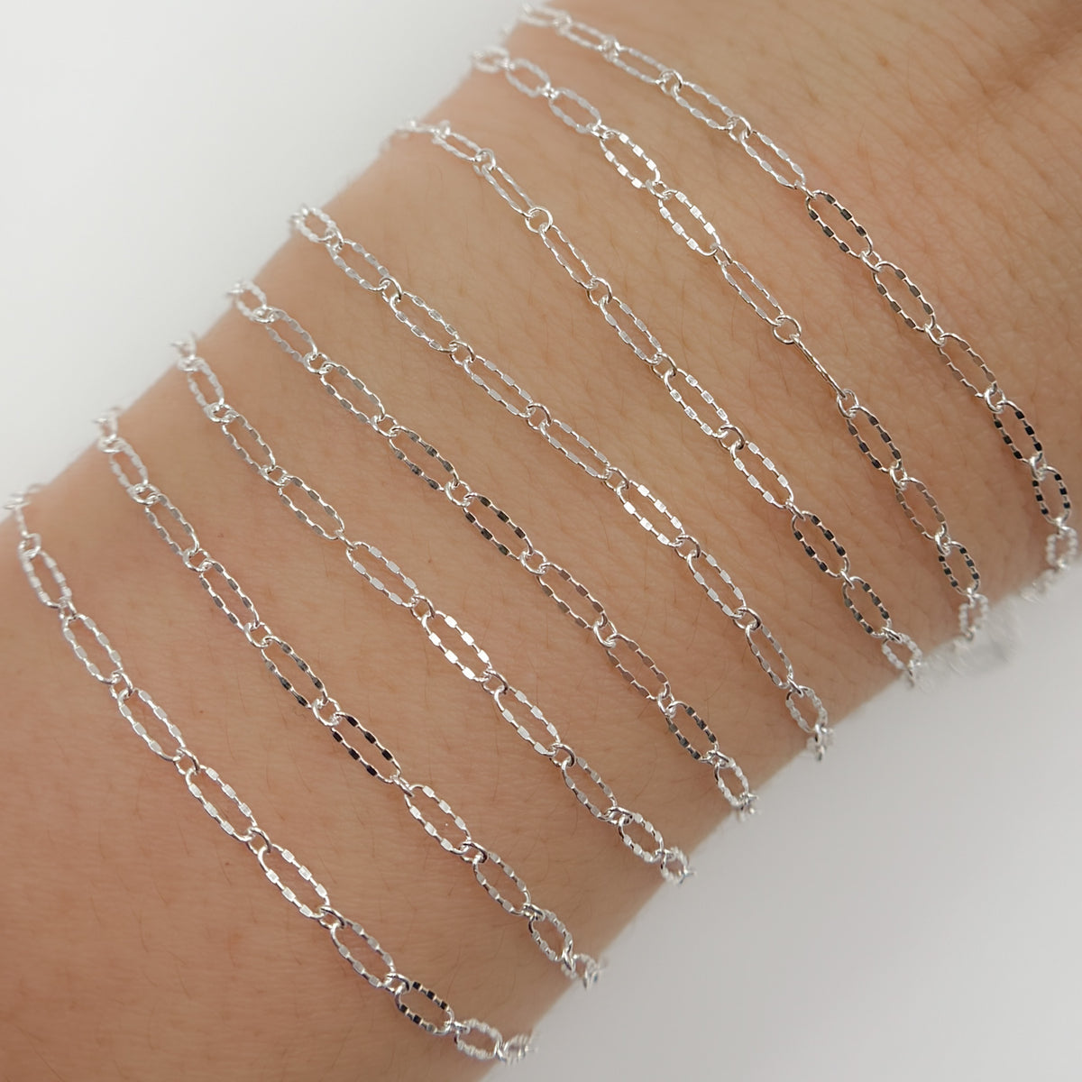 161TDSS. 925 Sterling Silver Smooth Long and Short Dapped Link Chain