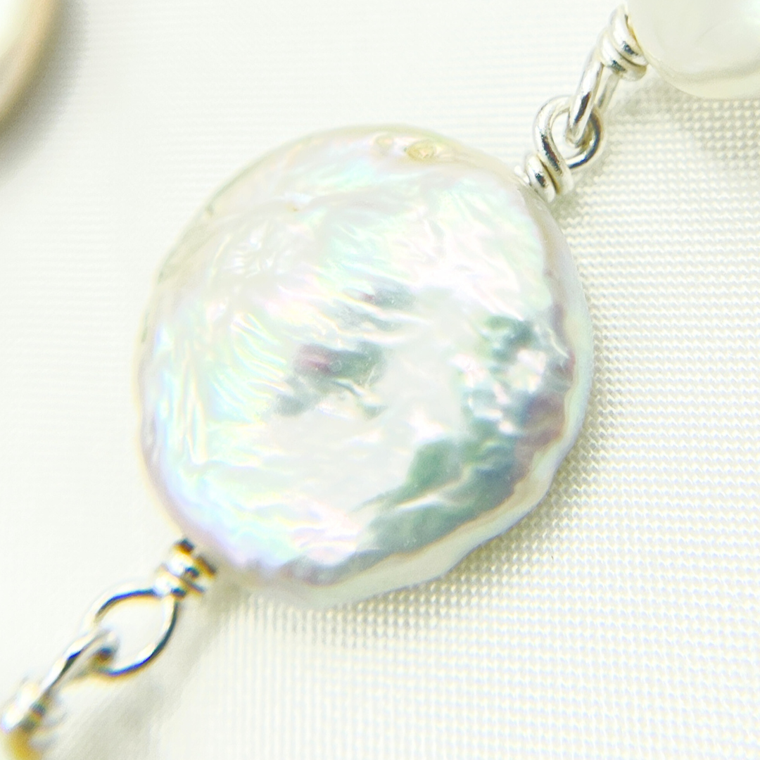 Coin Shape Freshwater Pearl Wire Wrap Chain