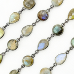 Load image into Gallery viewer, Labradorite Pear & Round Shape Bezel Oxidized Wire Chain