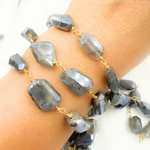 Load image into Gallery viewer, Coated Labradorite Organic Shape Gold Plated Wire Chain