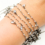 Load image into Gallery viewer, Coated Peach Moonstone & CZ Dangle Oxidized Wire Chain.