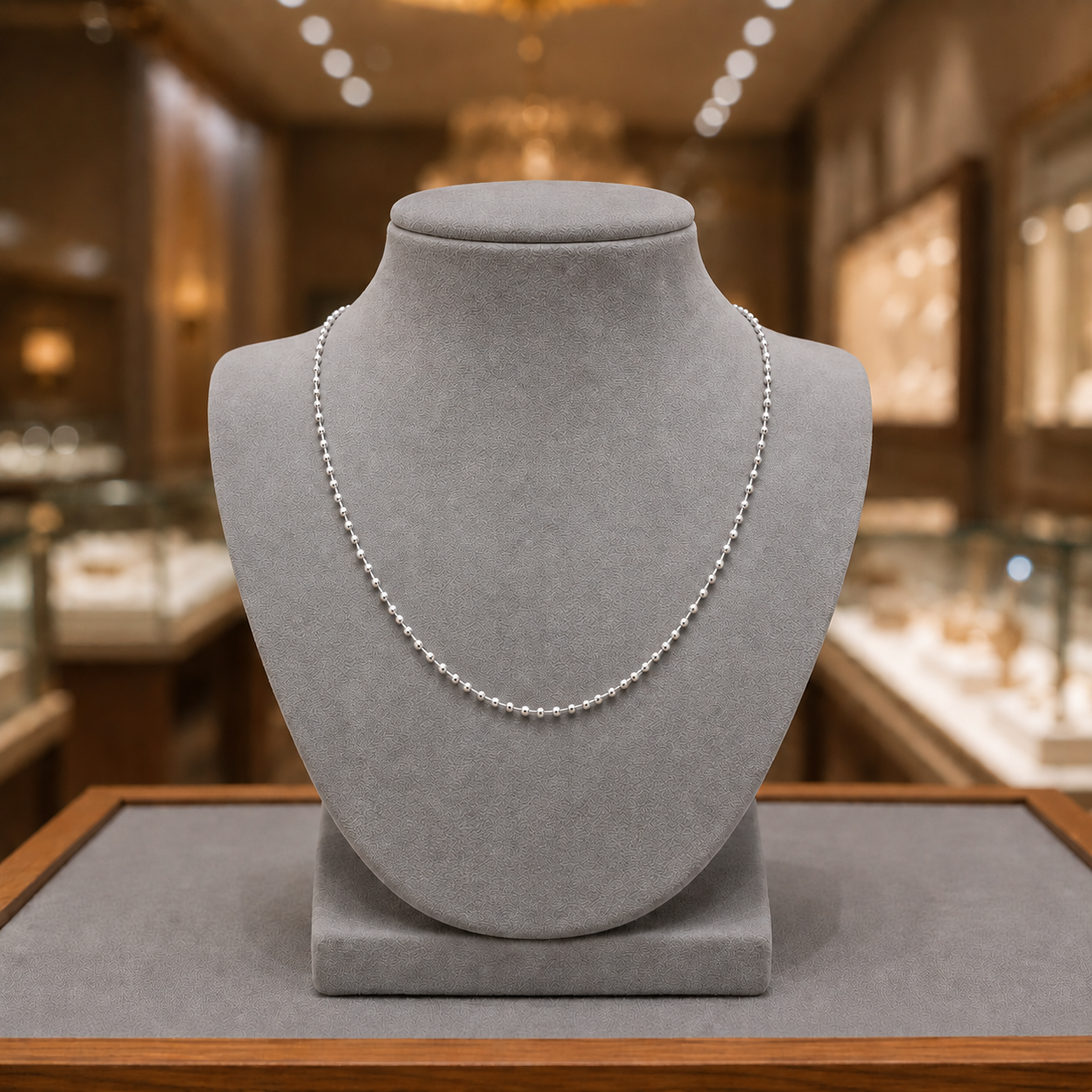 14K Solid White Gold Bead Chain