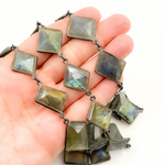 Load image into Gallery viewer, Labradorite Rhomb Shape Bezel Oxidized Wire Chain