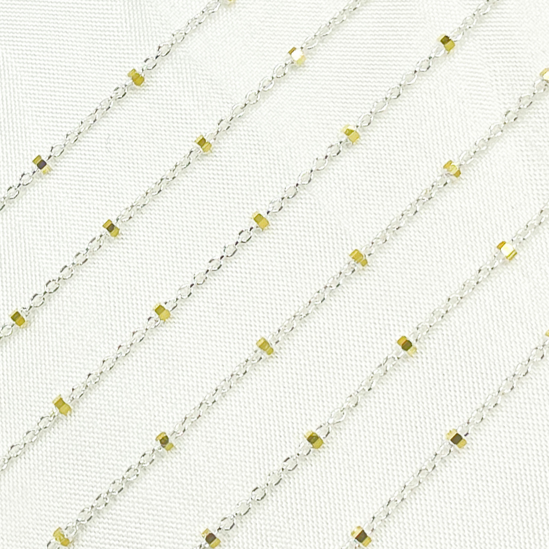 925 Sterling Silver Satellite Gold Plated Cube Chain